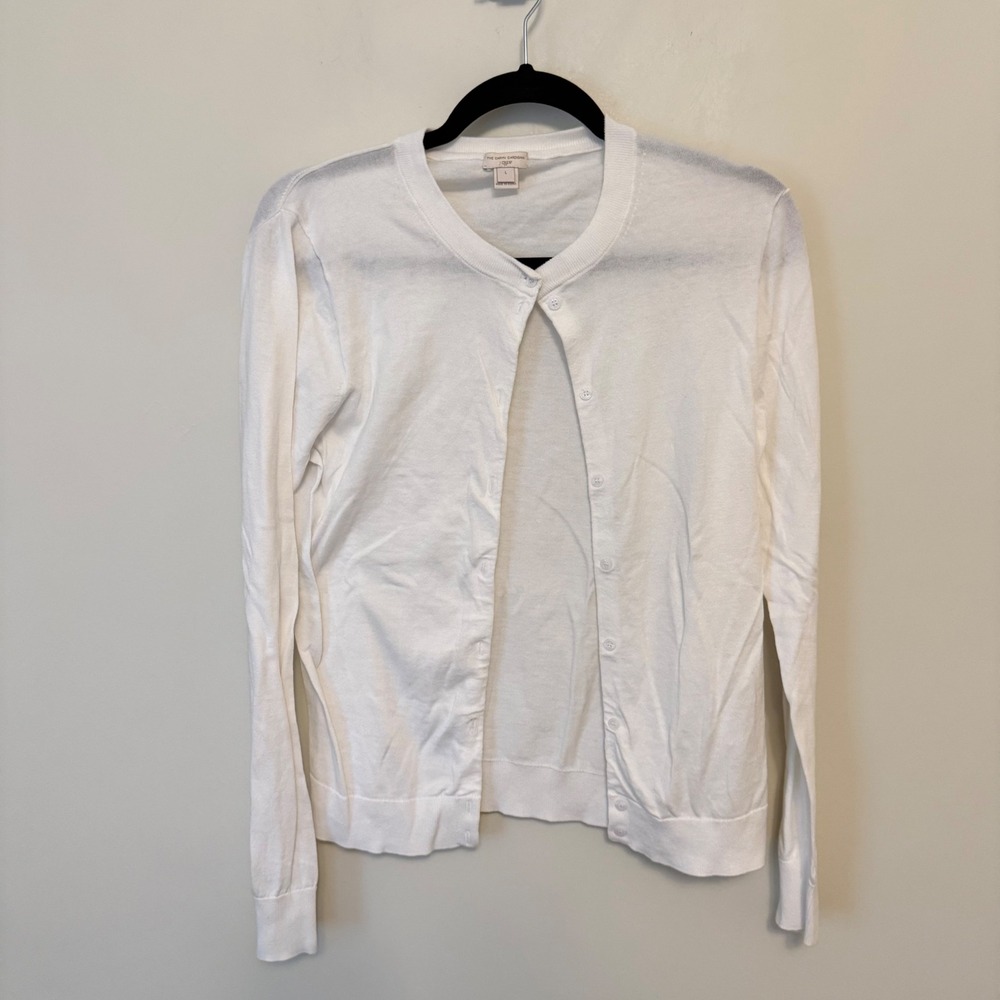 J.Crew Womens The Caryn Cardigan White 100% Cotton Button Front Sweater L E5957